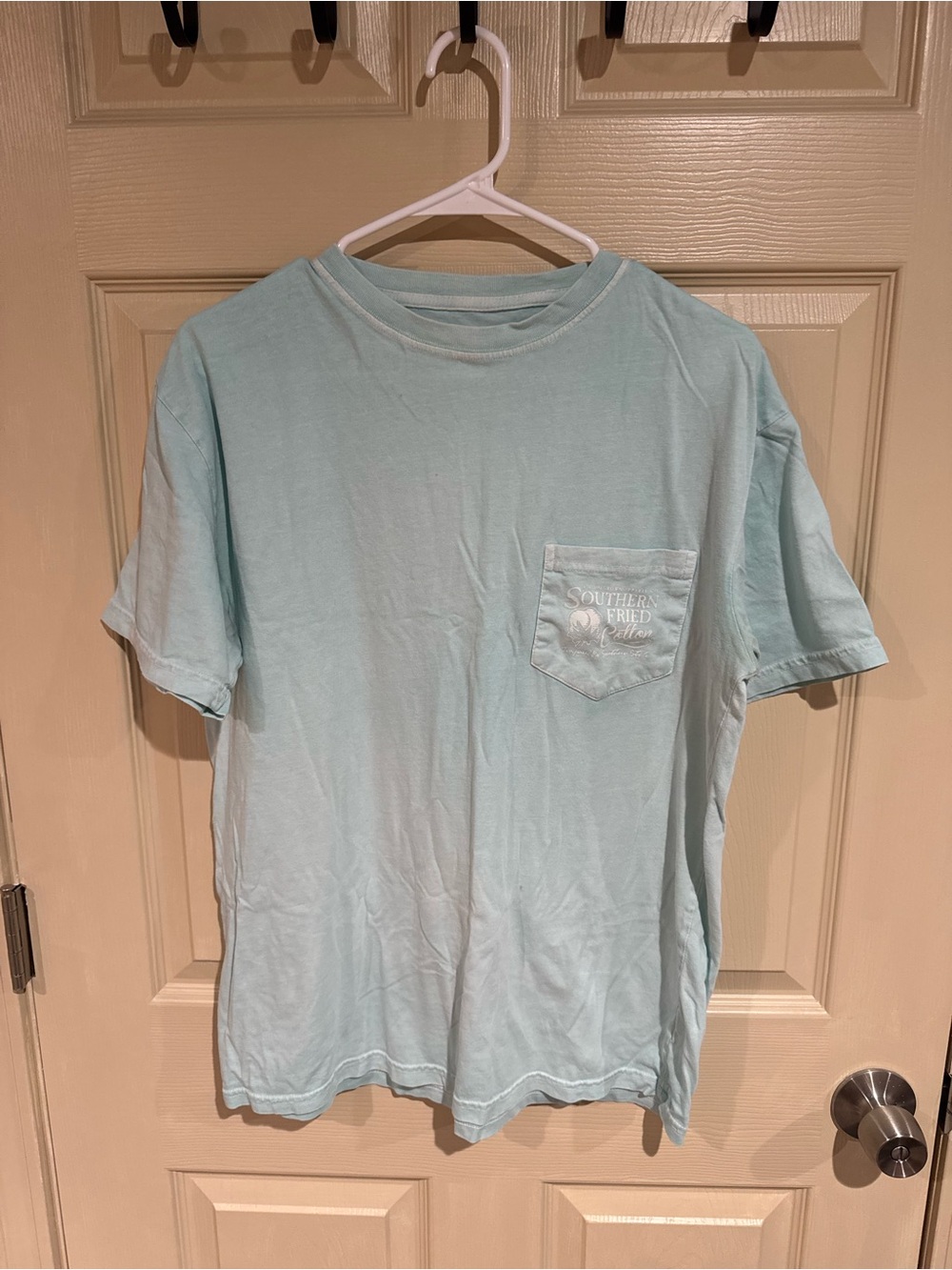Southern Fried Cotton Labrador Dogs Men's Pocket Tee - Light Aqua Blue